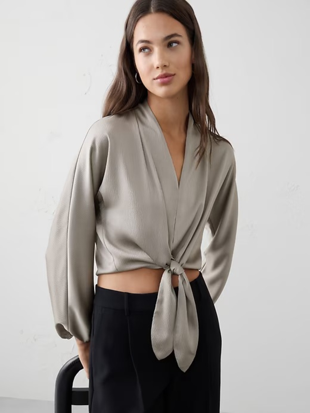 Silky Bubble Sleeve Top in Silver
